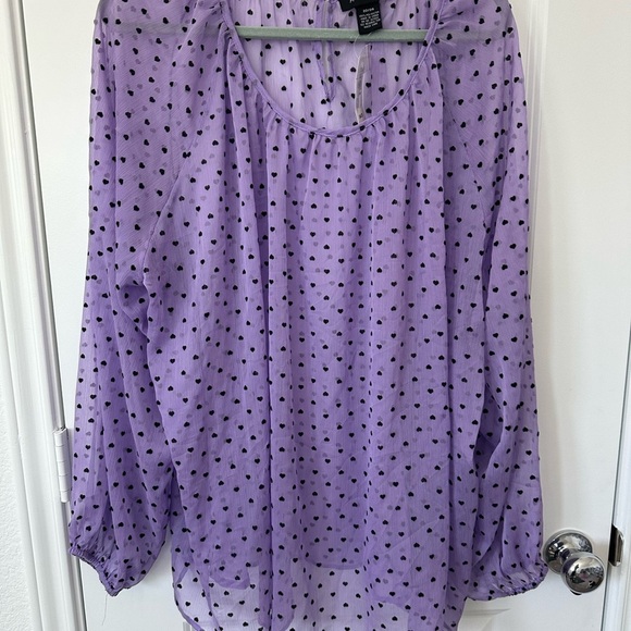 Ashley Stewart Lavender Heart Print Blouse - Picture 1 of 4